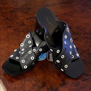 Rag & Bone Black Mules with White Eyelet Accents